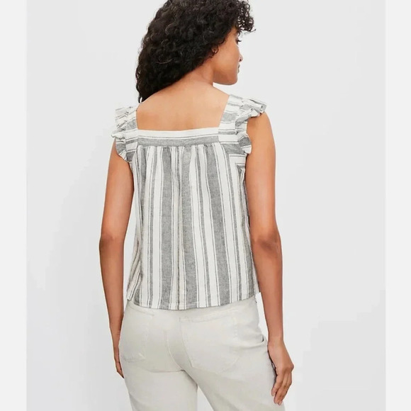Loft Striped Ruffle Shoulder Linen Blend Shell Tank - Picture 6 of 8